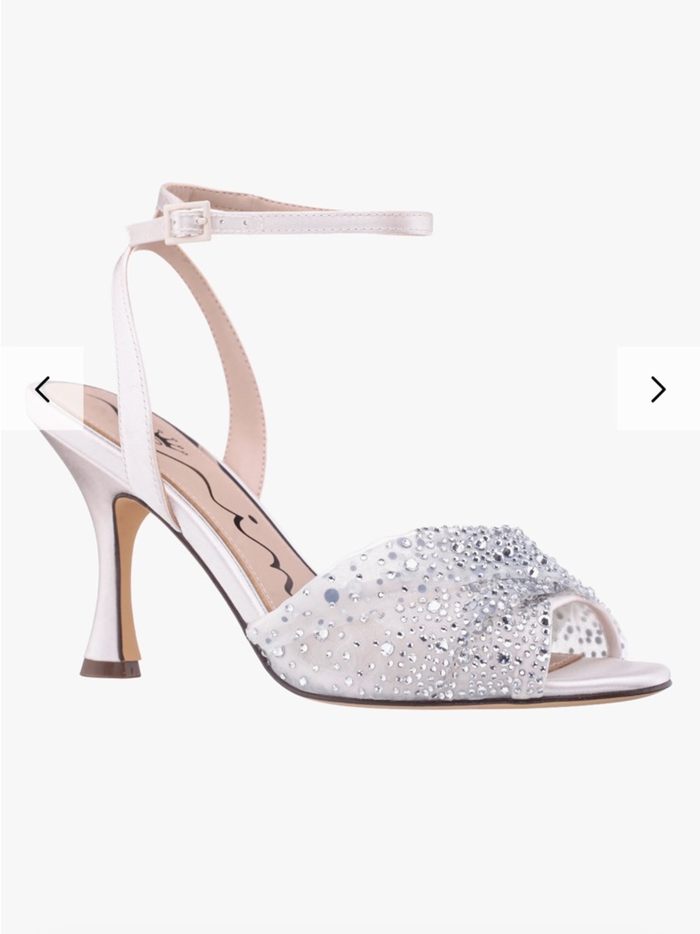 Nina Ivory Satin Crystal-Embellished Ankle-Strap Heel
